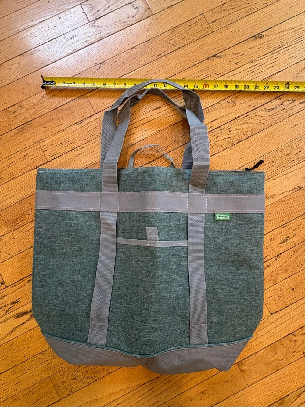 Green & Gray Canvas Grocery Tote and insulated cooler with Exterior Pocket